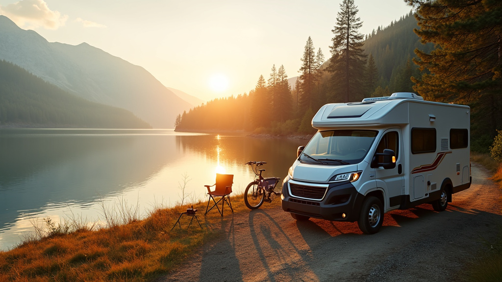 Auvent de camping-car déployé avec espace extérieur aménagé
