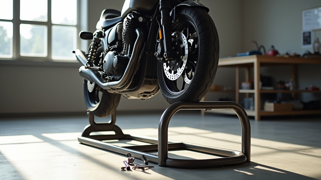 Béquille d'atelier moto en position de travail