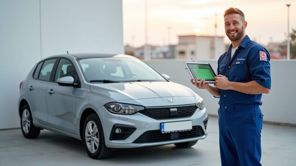 Technicien Norauto effectuant un pré-contrôle technique sur un véhicule