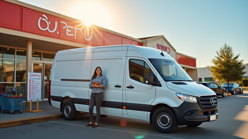 Camionnette de location U Location devant un magasin Super U