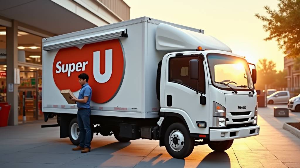 Utilitaire Super U garé devant un magasin U