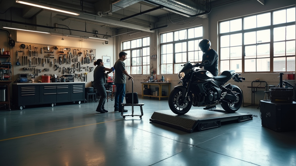 Atelier de restauration moto avec outils spécialisés